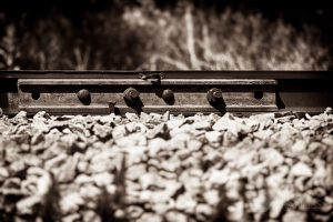 a section of railroad ties, high-contrast monochrome